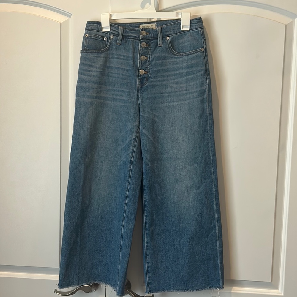 Madewell wide leg high rise cropped jeans. Rough edge.